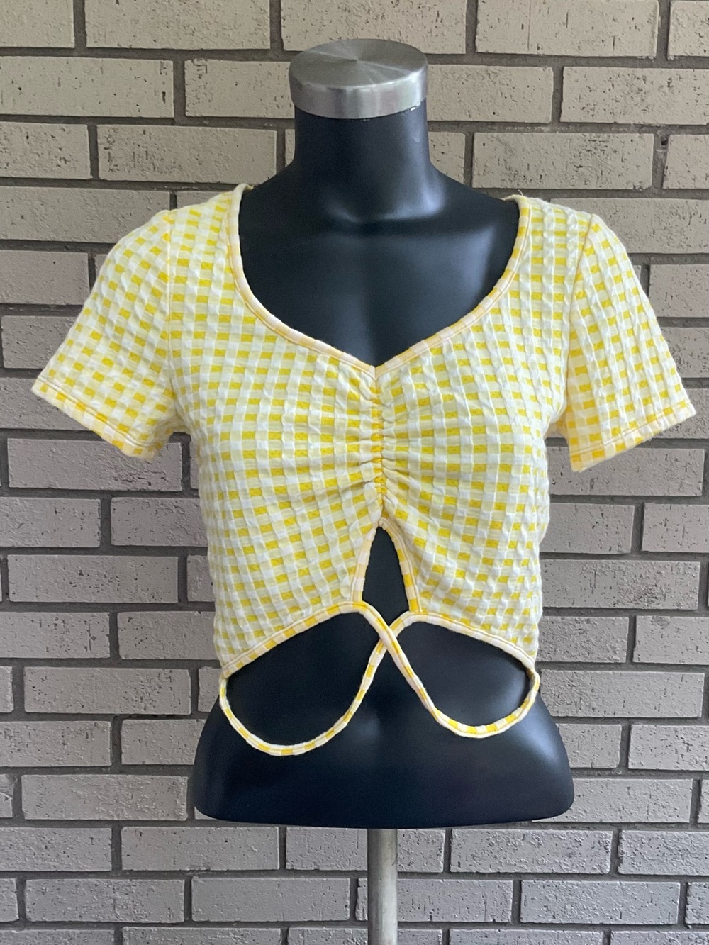 love J Yellow Gingham Tie-Front Crop Top